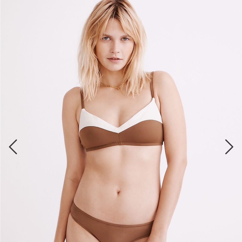 Madewell Two-Tone Brown and White Bikini Top and Bottom Set